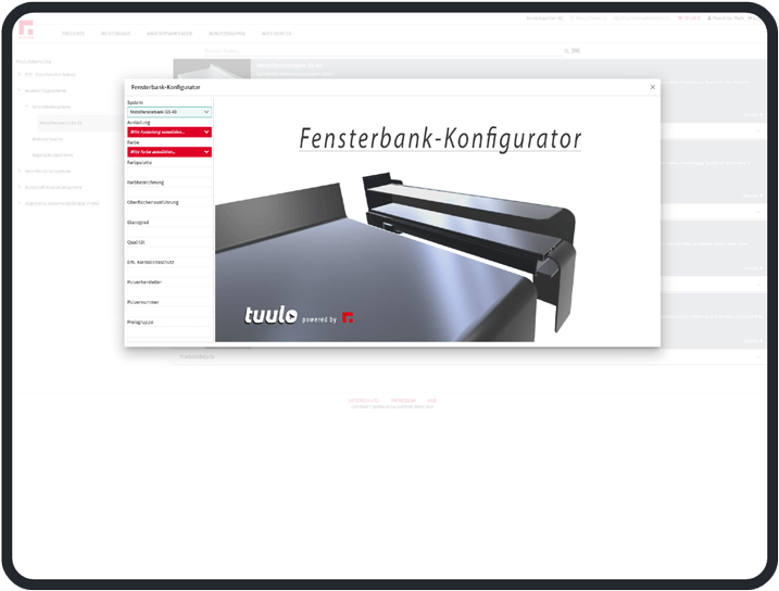 Fensterbank Konfigurator Screen 1